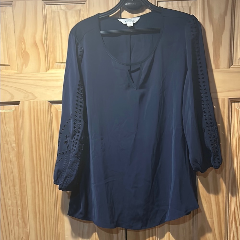 Cato Deep Blue Blouse with Cutout Sleeves